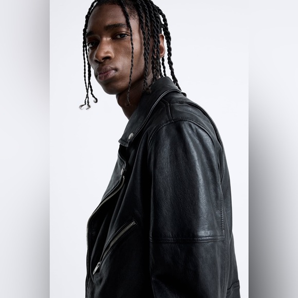 ZARA Mens Sheep Leather Black Biker Moto Jacket S/M & L/XL $249 - Picture 3 of 16